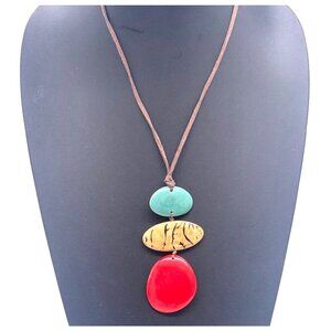 Tagua Disc Beads Handmade Y Drop Necklace Leather Cord Adjustable 21 Inches